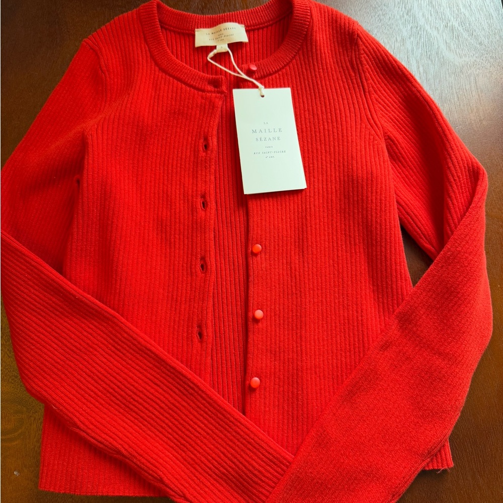Sezane Kylie Red Ribbed Cardigan - Size Small - Picture 5 of 6